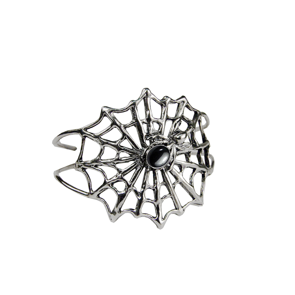 Sterling Silver Spider Web Cuff Bracelet With Hematite